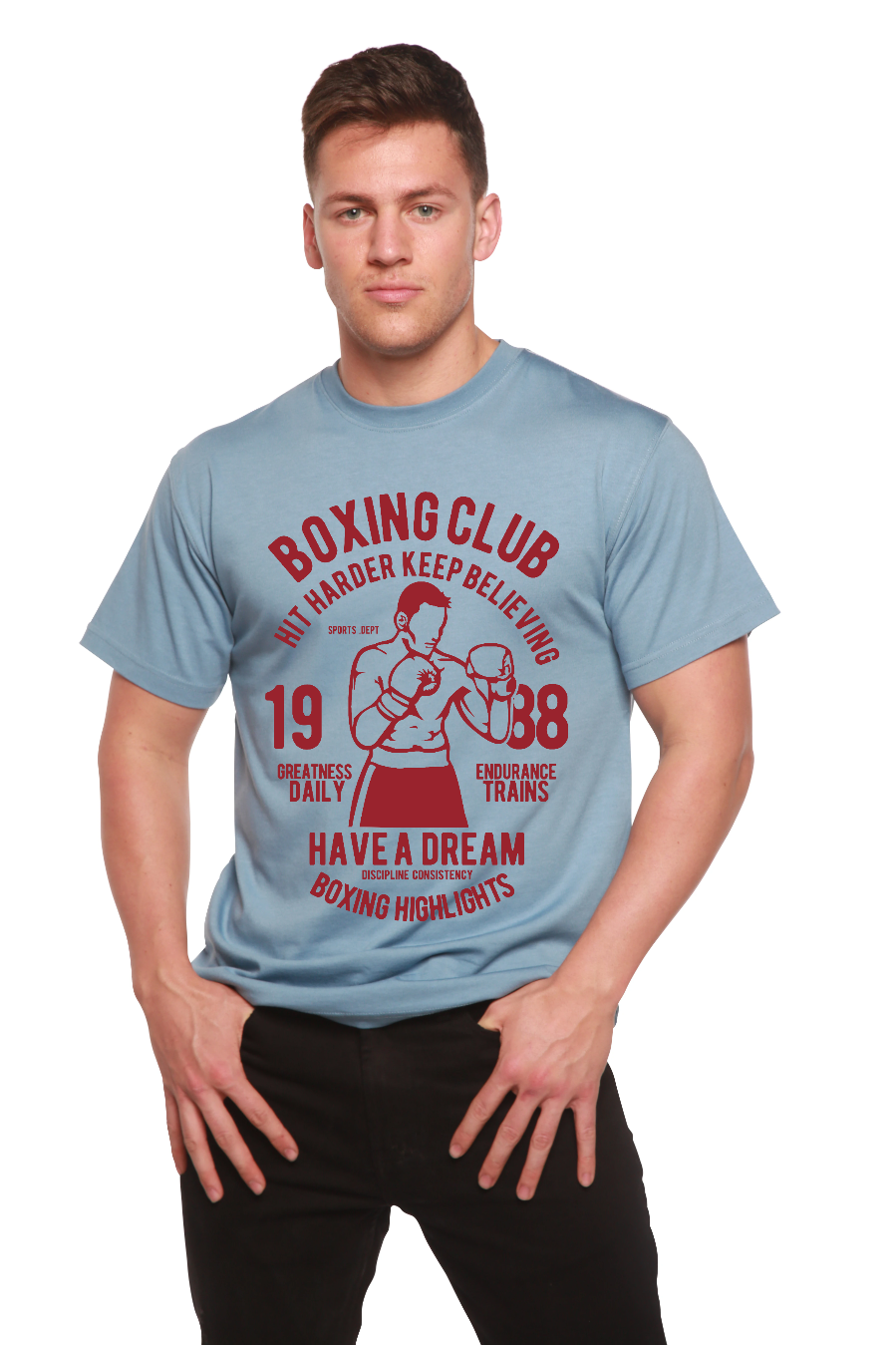 Spun Bamboo Boxing Club Men's Bamboo Viscose/Organic Cotton Short Sleeve Graphic T-Shirt — product on model