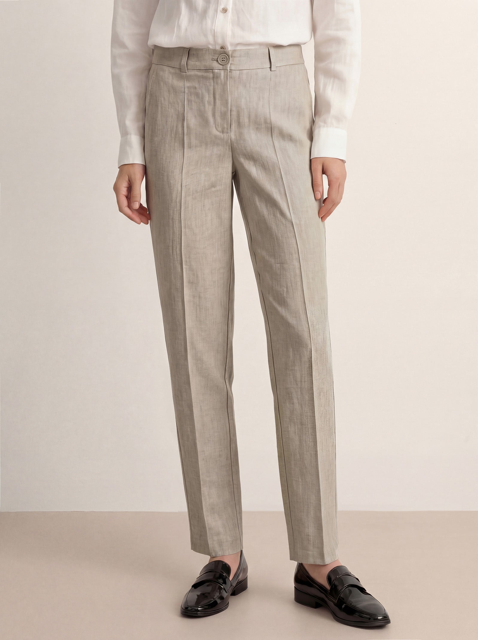 LINTICO Linen Tailored Straight Full Length Pants LANDON — color detail