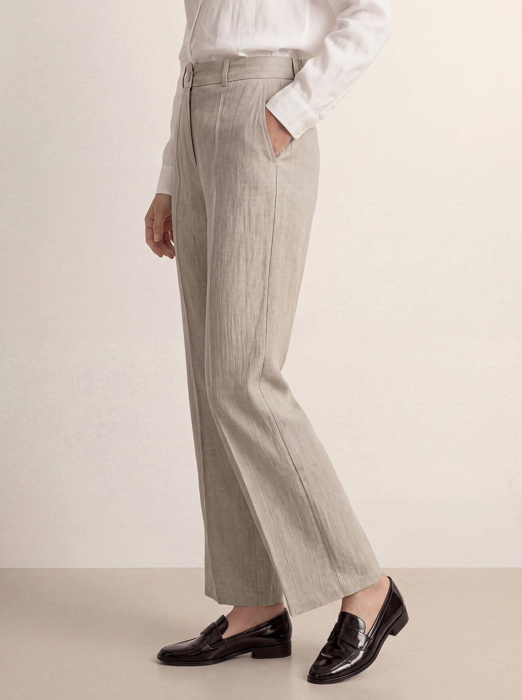 LINTICO Linen Tailored Wide Leg Full Length Pants LEIGHTON — product on model