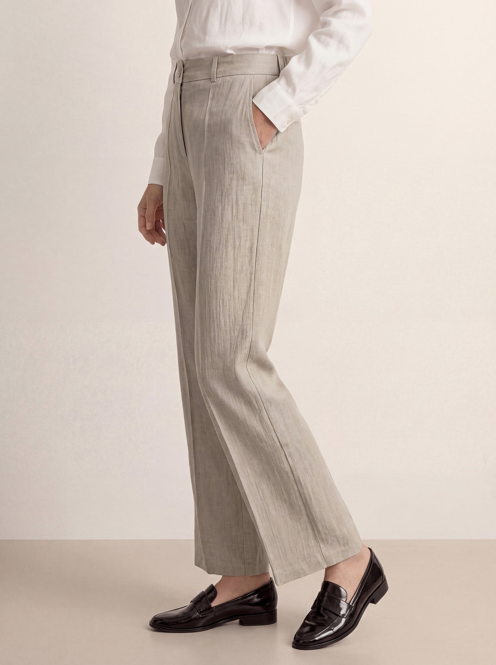 LINTICO Linen Tailored Wide Leg Full Length Pants LEIGHTON — product on model