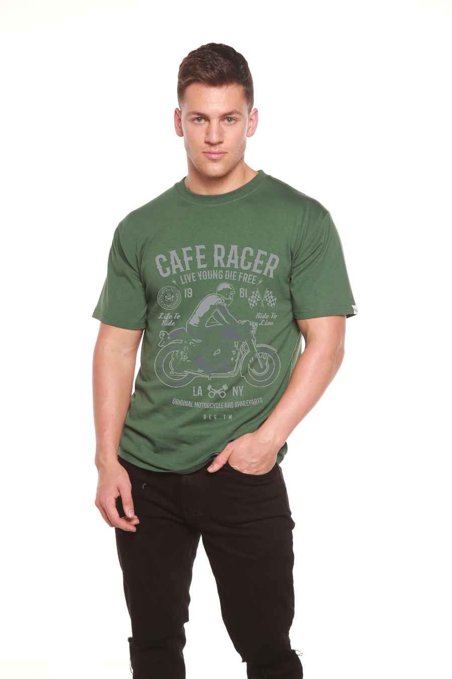 Spun Bamboo Cafe Racer Men's Bamboo Viscose/Organic Cotton Short Sleeve Graphic T-Shirt — color detail