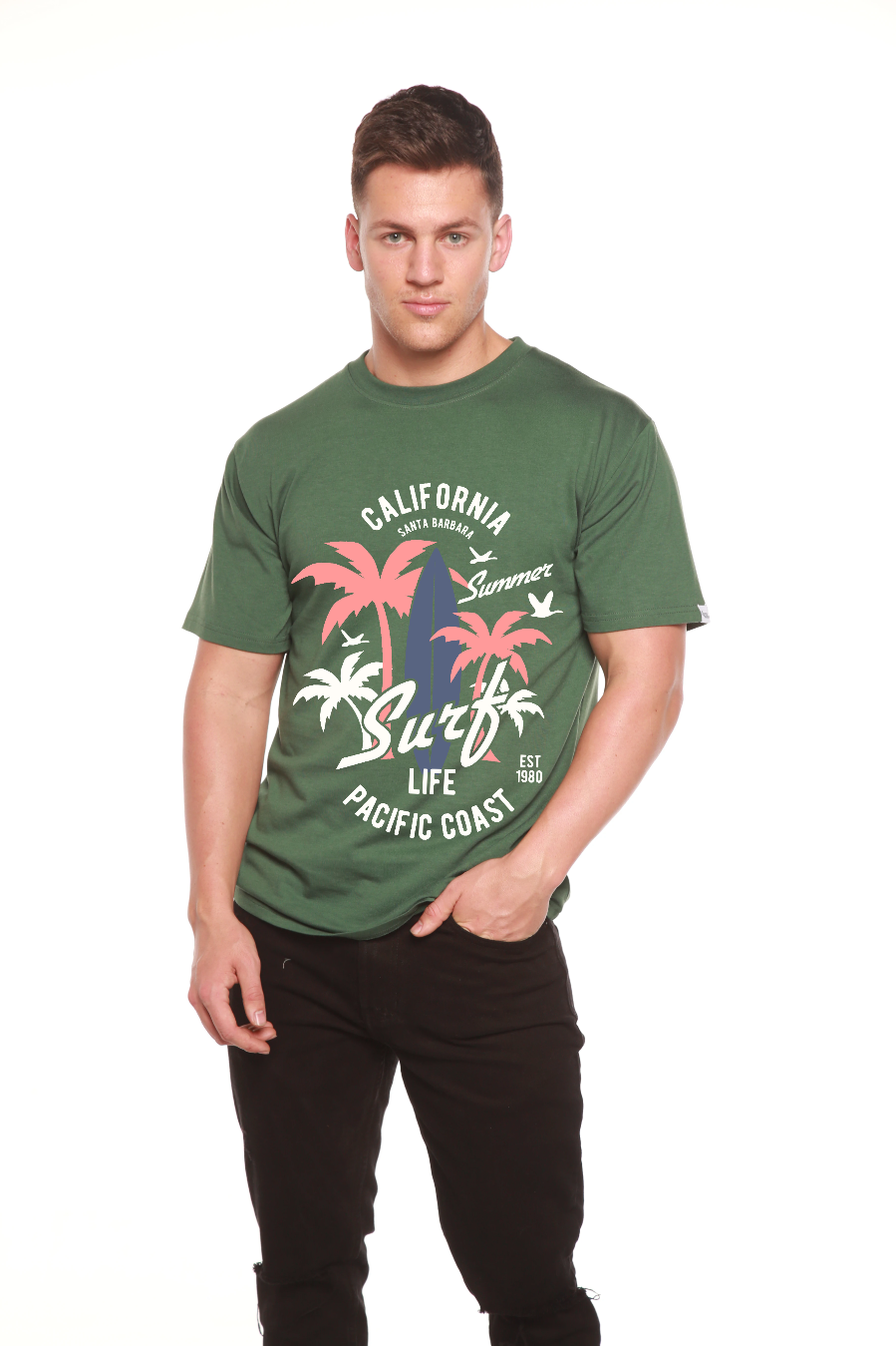 Spun Bamboo California Surf Men's Bamboo Viscose/Organic Cotton Short Sleeve Graphic T-Shirt — color detail