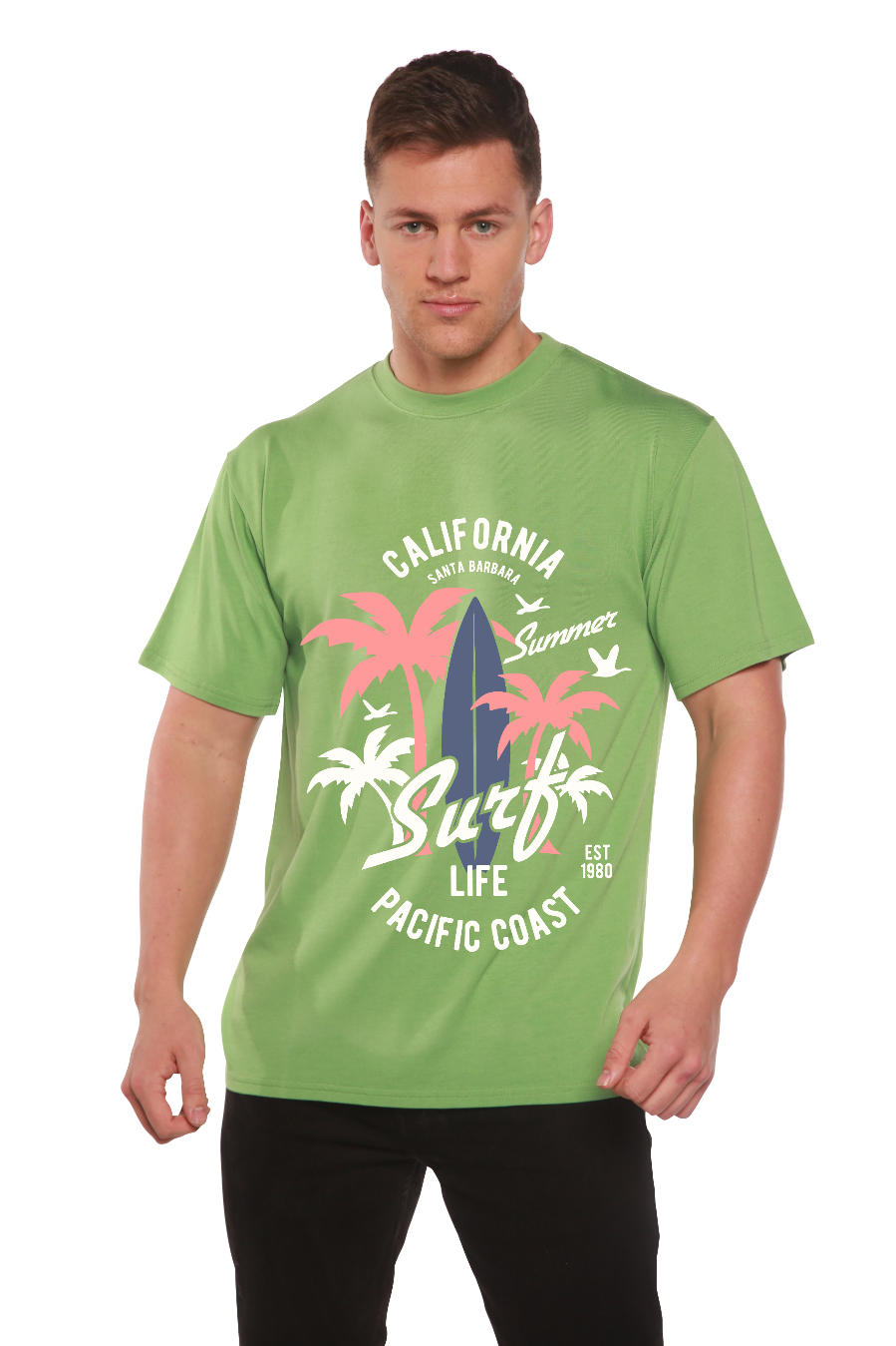 Spun Bamboo California Surf Men's Bamboo Viscose/Organic Cotton Short Sleeve Graphic T-Shirt — side view