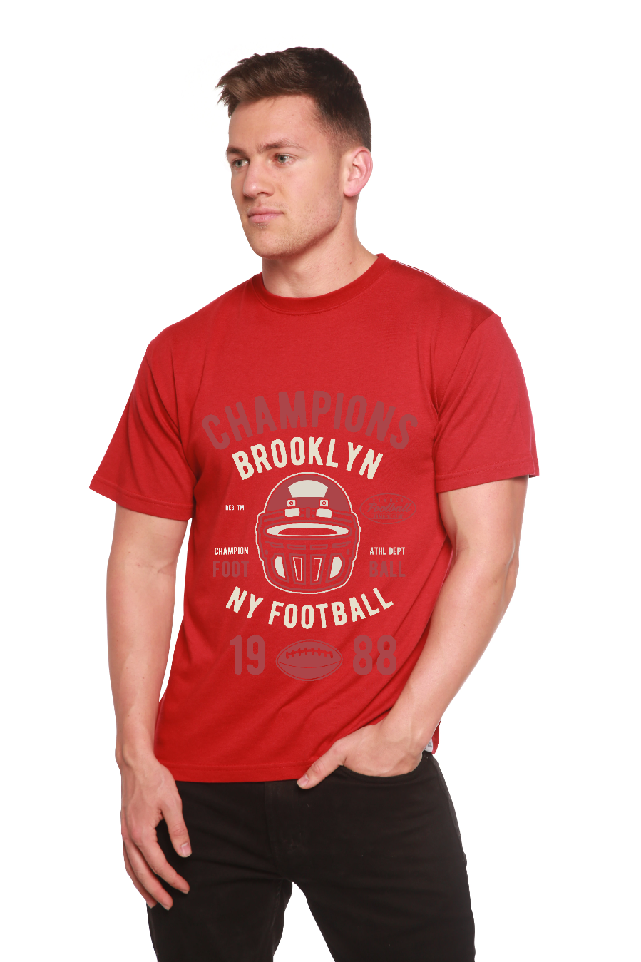 Spun Bamboo Champions Brooklyn Men's Bamboo Viscose/Organic Cotton Short Sleeve Graphic T-Shirt — fabric or material detail
