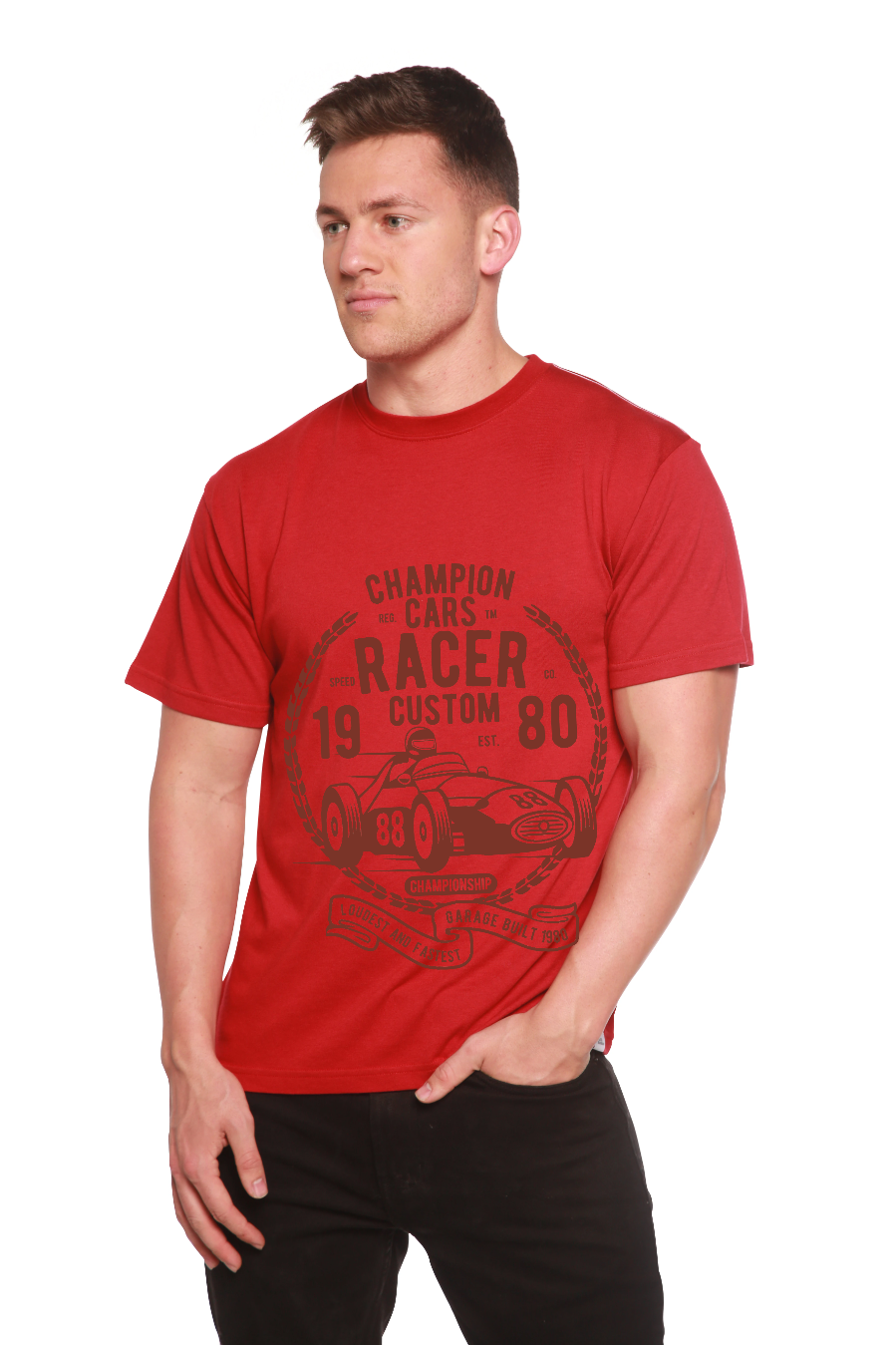 Spun Bamboo Champions Cars Men's Bamboo Viscose/Organic Cotton Short Sleeve Graphic T-Shirt — comparison shot