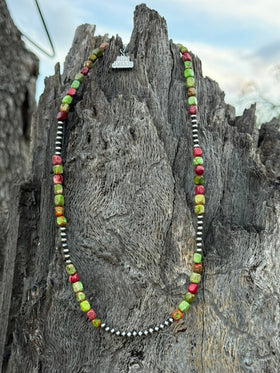 Cherry Limeade Jasper Beaded Necklace