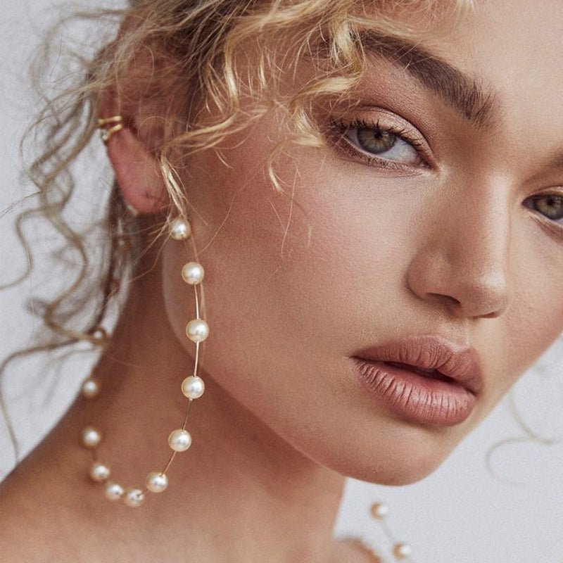 Mariam's Collection Chic Pearl Earrings Hoop Oversized Earrings (MAC320) — Oversized detail