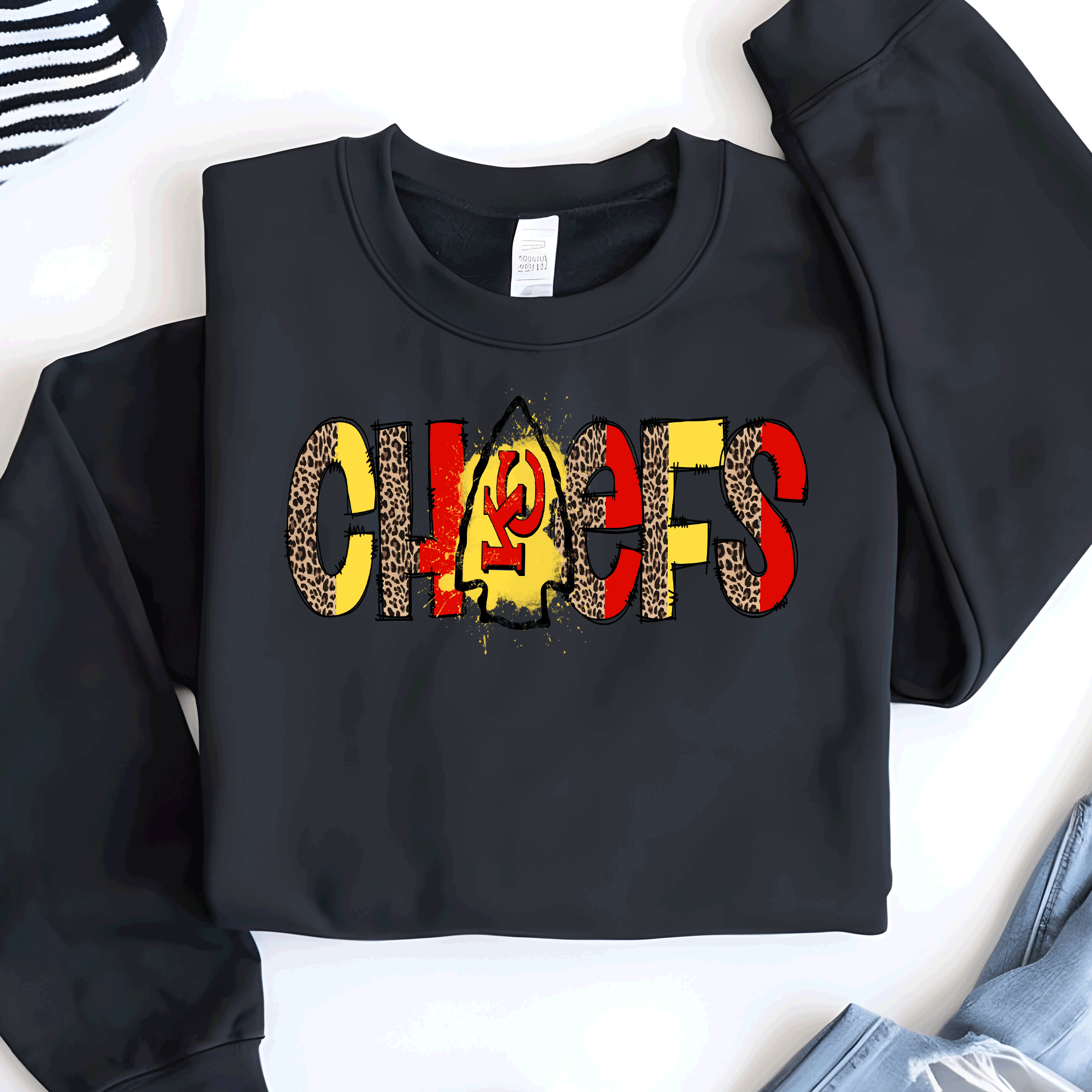 A Blessed Texas Mess Boutique Chiefs Leopard print Football Sweatshirt, Chiefs T-shirt And Hoodie, Trending… — main product shot