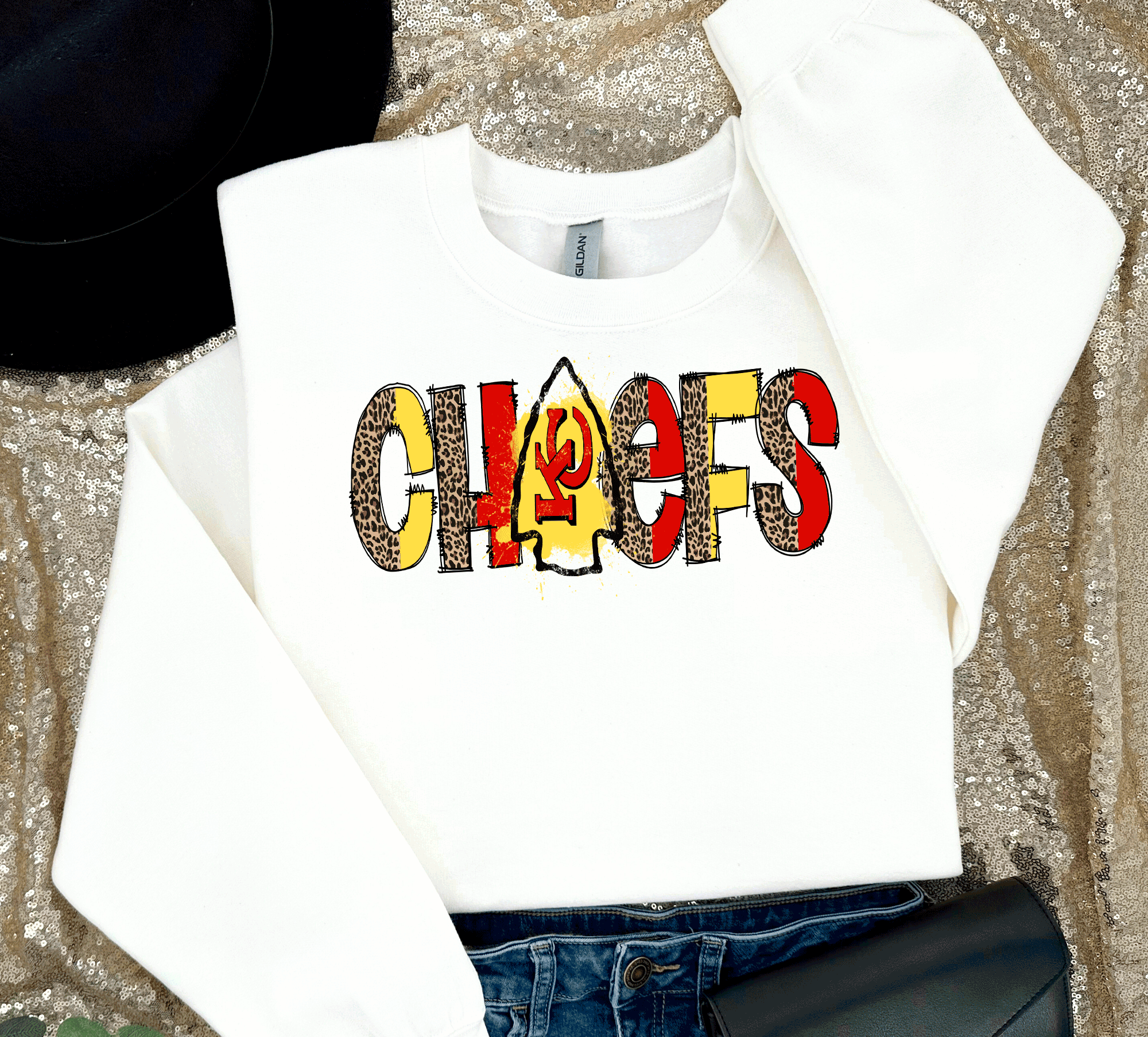 A Blessed Texas Mess Boutique Chiefs Leopard print Football Sweatshirt, Chiefs T-shirt And Hoodie, Trending… — construction detail