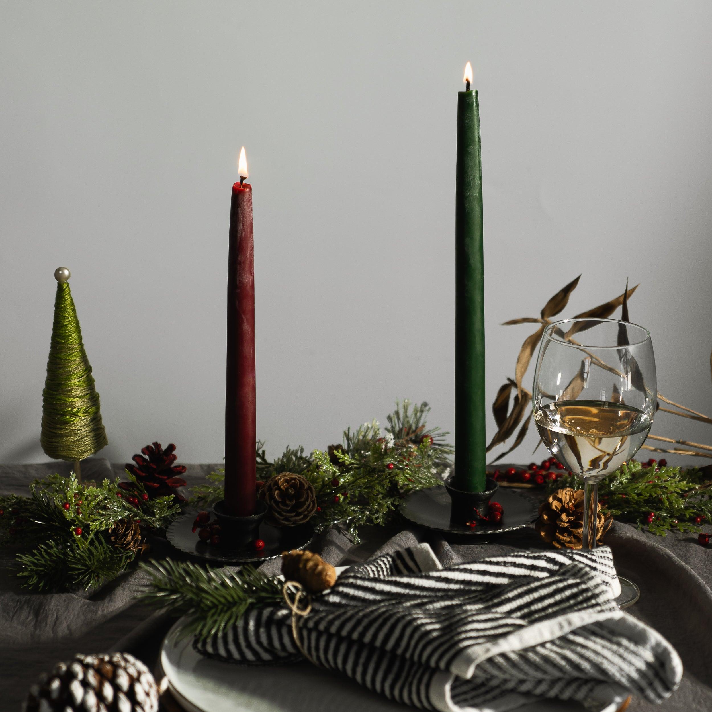 Bluecorn Candles Classic Christmas Beeswax Taper Candle Bundle - Red & Moss Green — lifestyle context