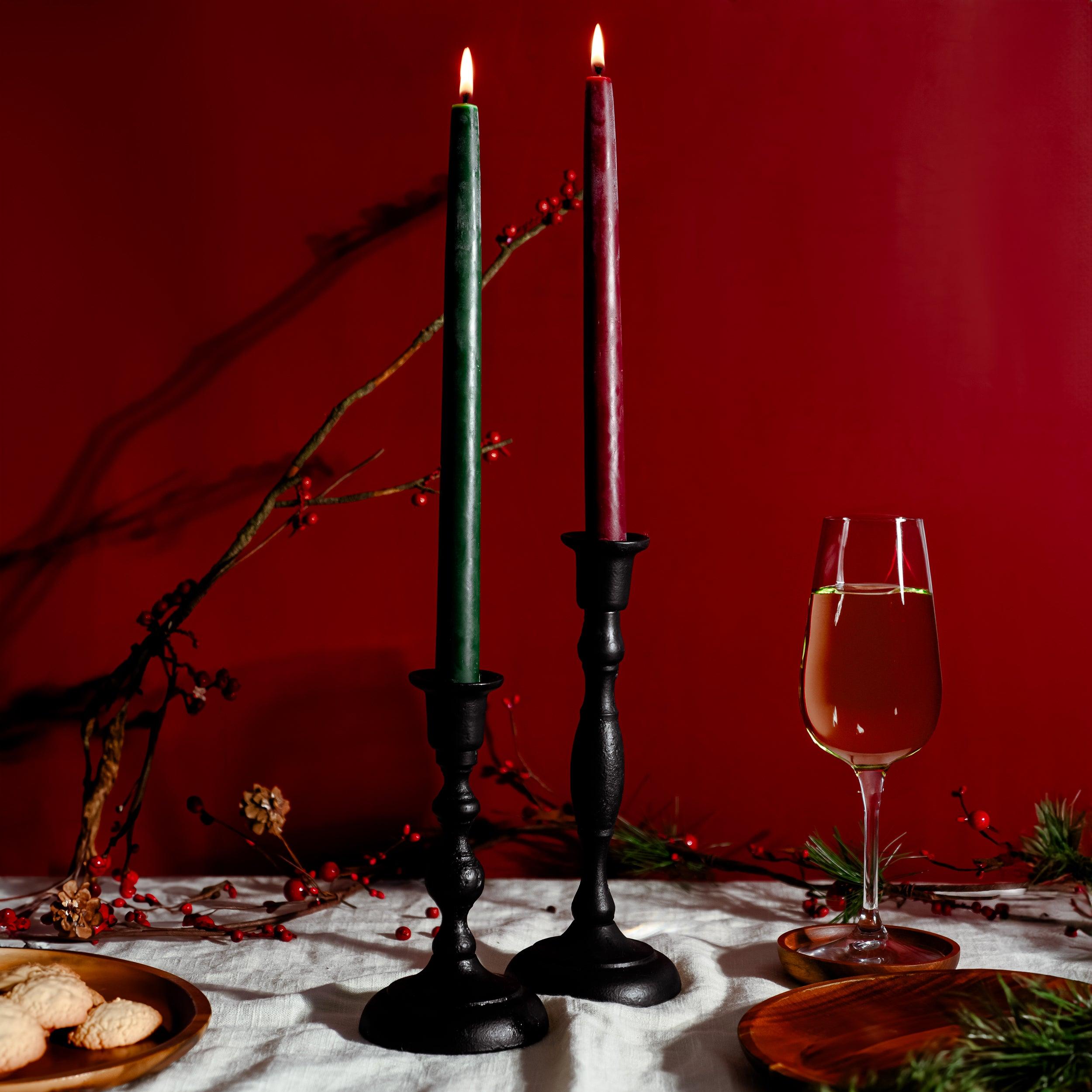 Bluecorn Candles Classic Christmas Beeswax Taper Candle Bundle - Red & Moss Green — branding close-up