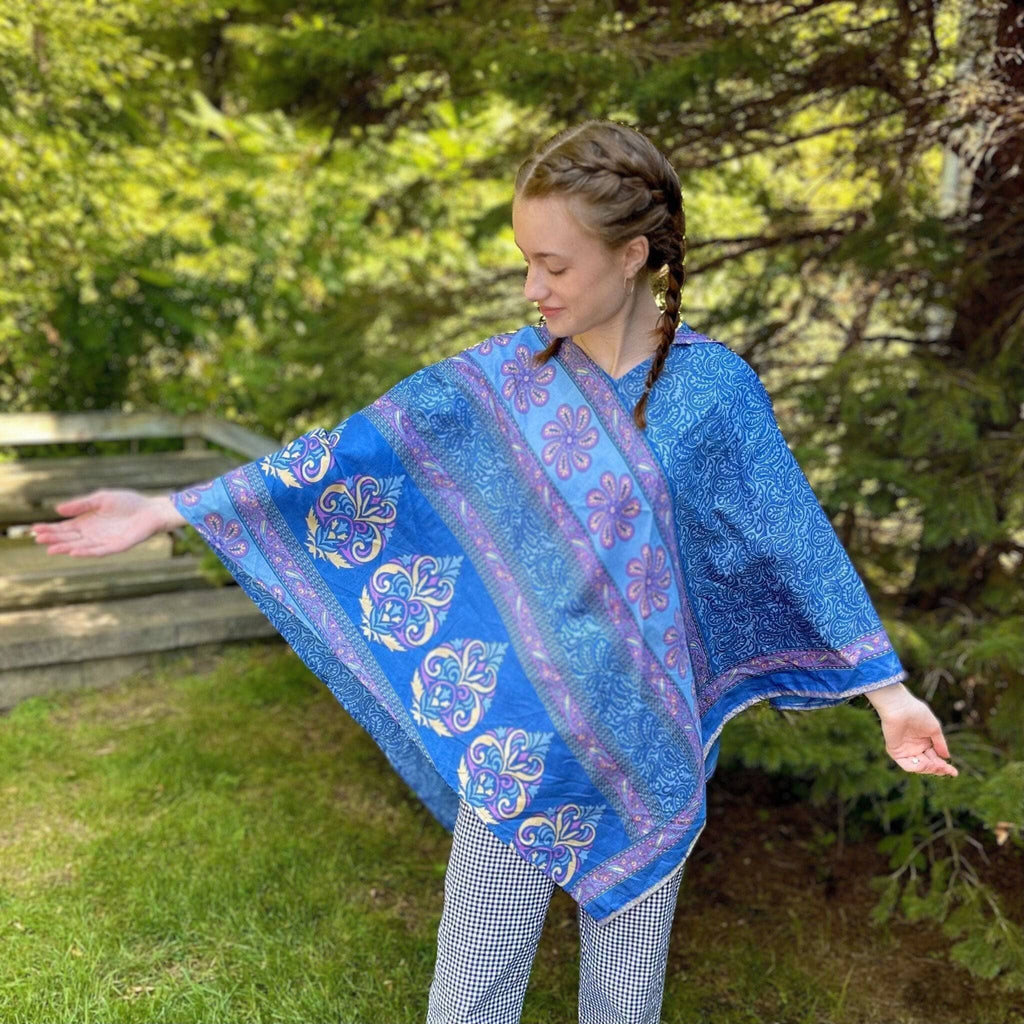 Darn Good Yarn Darn Good Yarn Recycled Sari Hooded Poncho — main product shot