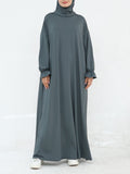 Comfortable Milk Silk Hooded Maxi Dress with Pockets | Elastic Cuff Long Sleeve Dress(MA321)