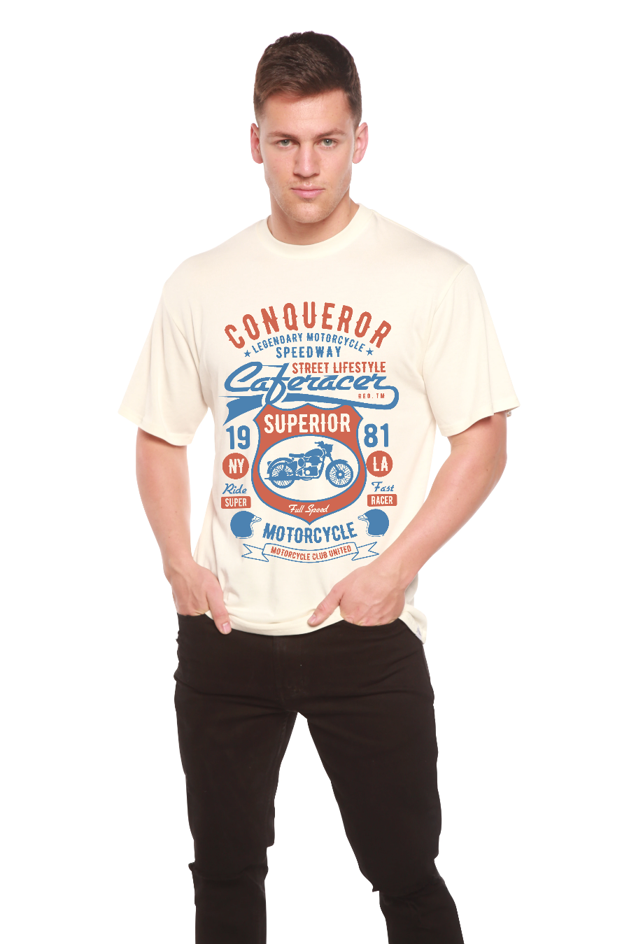 Spun Bamboo Conqueror Speedway Men's Bamboo Viscose/Organic Cotton Short Sleeve Graphic T-Shirt — in-use photo