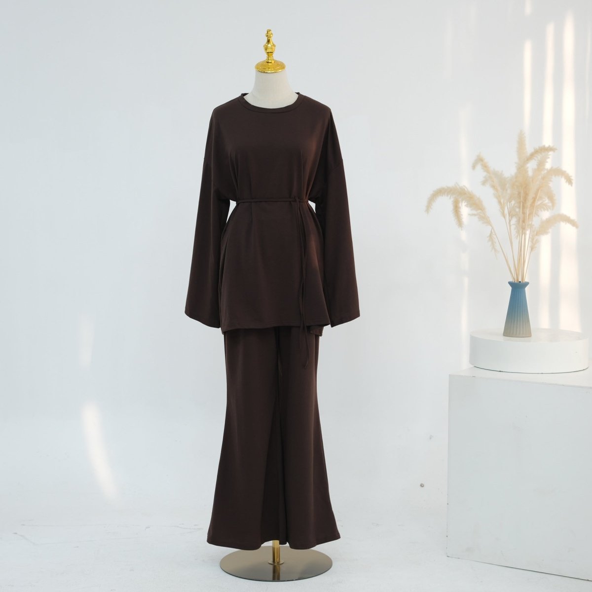 Cotton Two-Piece Set | Belted Tunic Top & Pants(MS279)