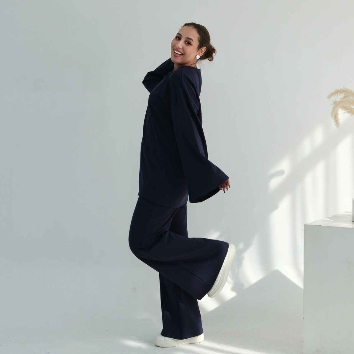Cotton Two-Piece Set | Belted Tunic Top & Pants(MS279)