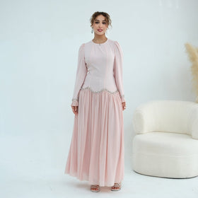 Crystal-Trim Ruffle Cuffs Maxi Dress(MS458)