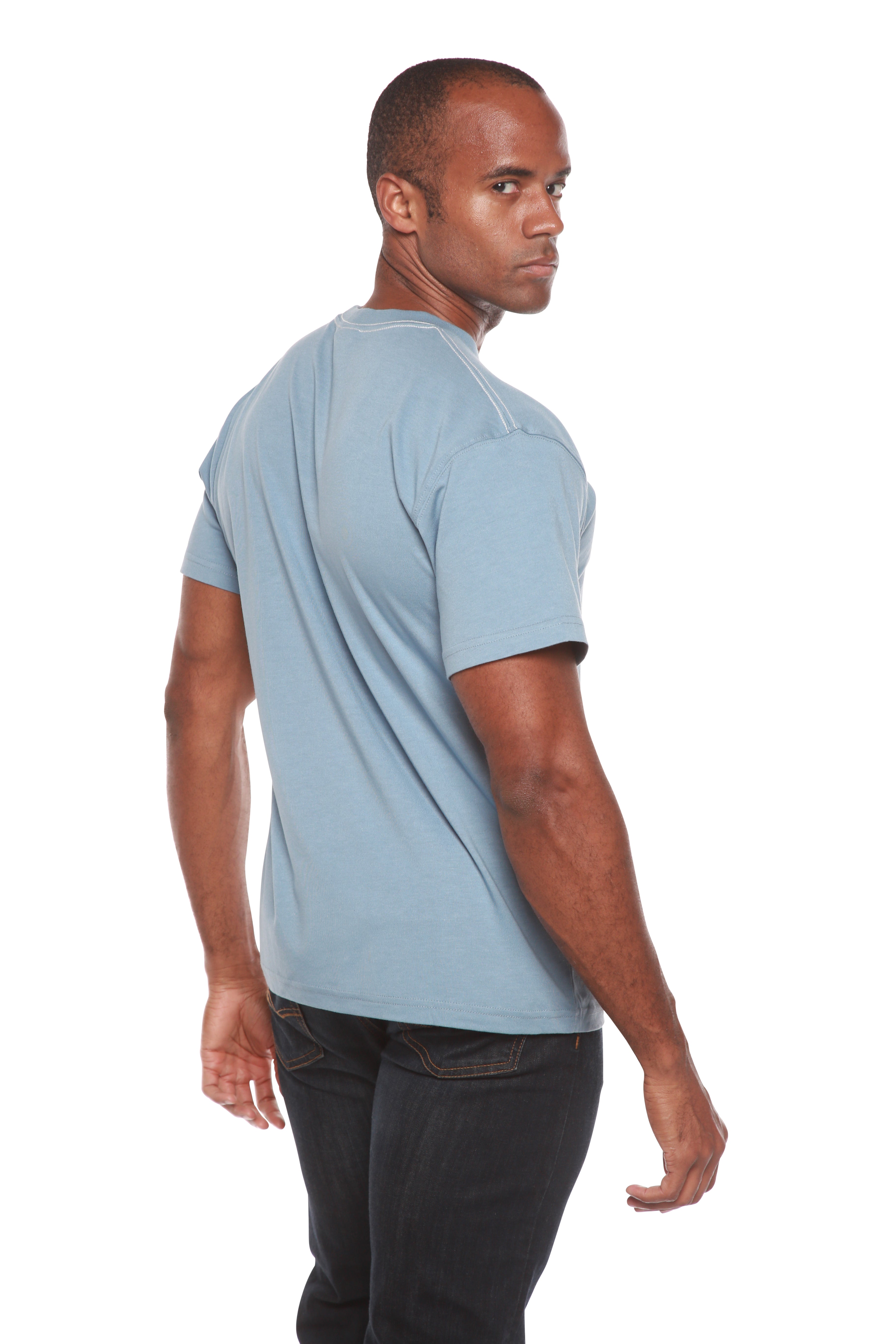 Spun Bamboo Custom Printed Men's Bamboo Viscose/Organic Cotton Short Sleeve T-Shirt — product on model