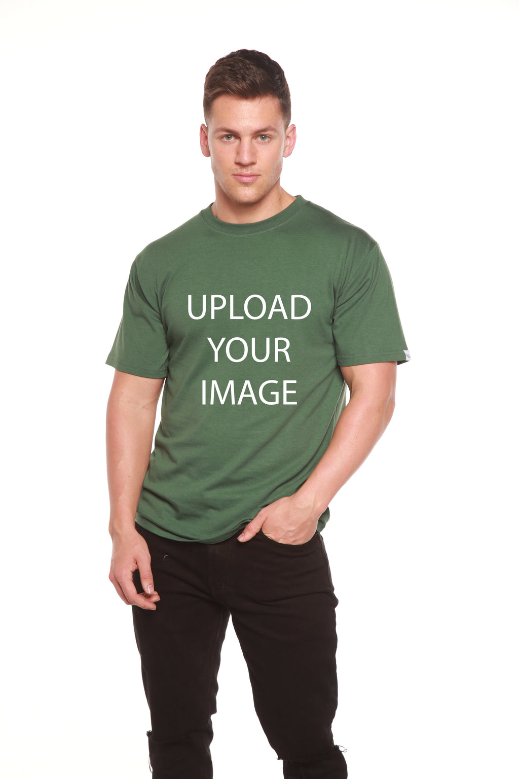 Spun Bamboo Custom Printed Men's Bamboo Viscose/Organic Cotton Short Sleeve T-Shirt — flat-lay composition