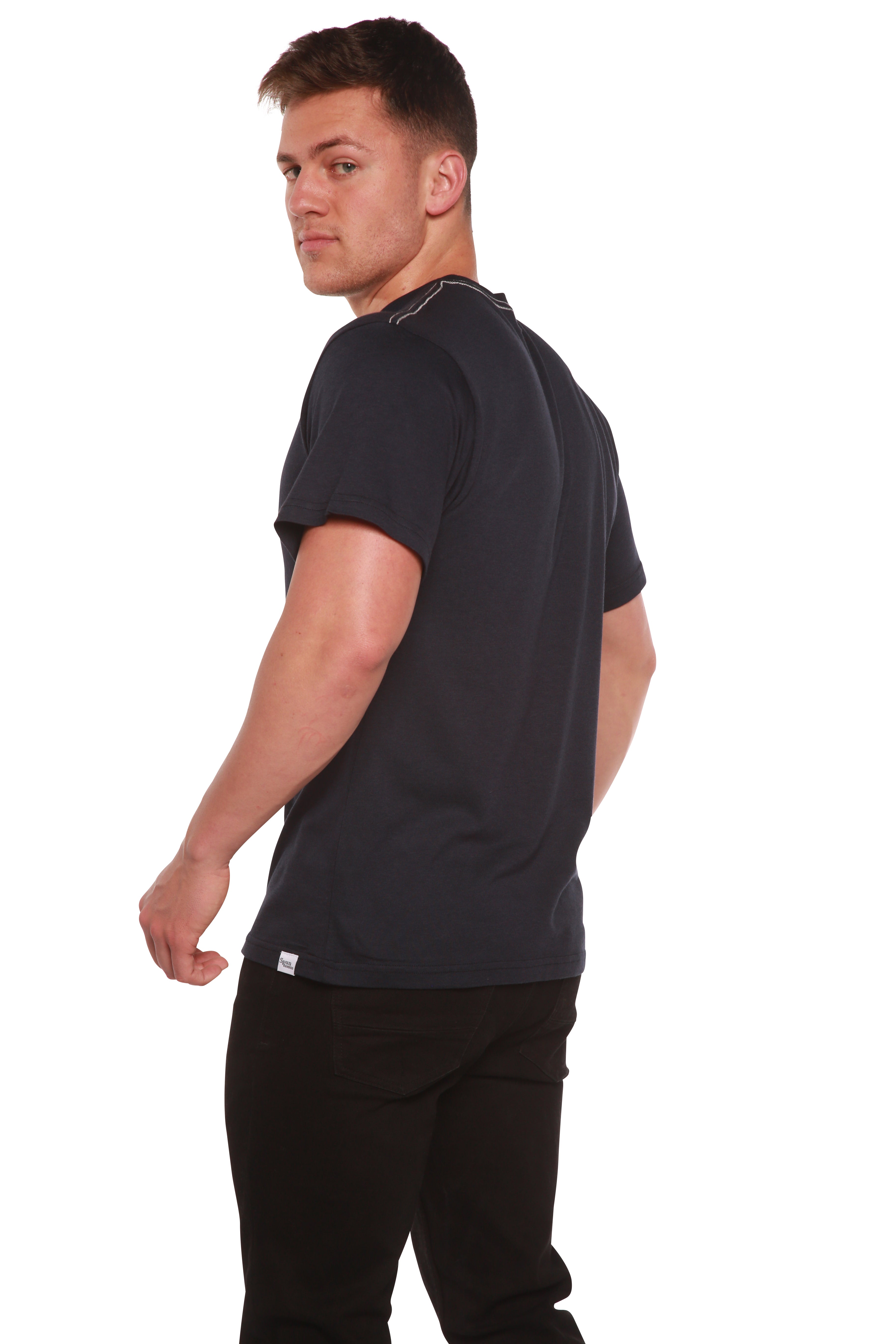 Spun Bamboo Custom Printed Men's Bamboo Viscose/Organic Cotton Short Sleeve T-Shirt — feature highlight