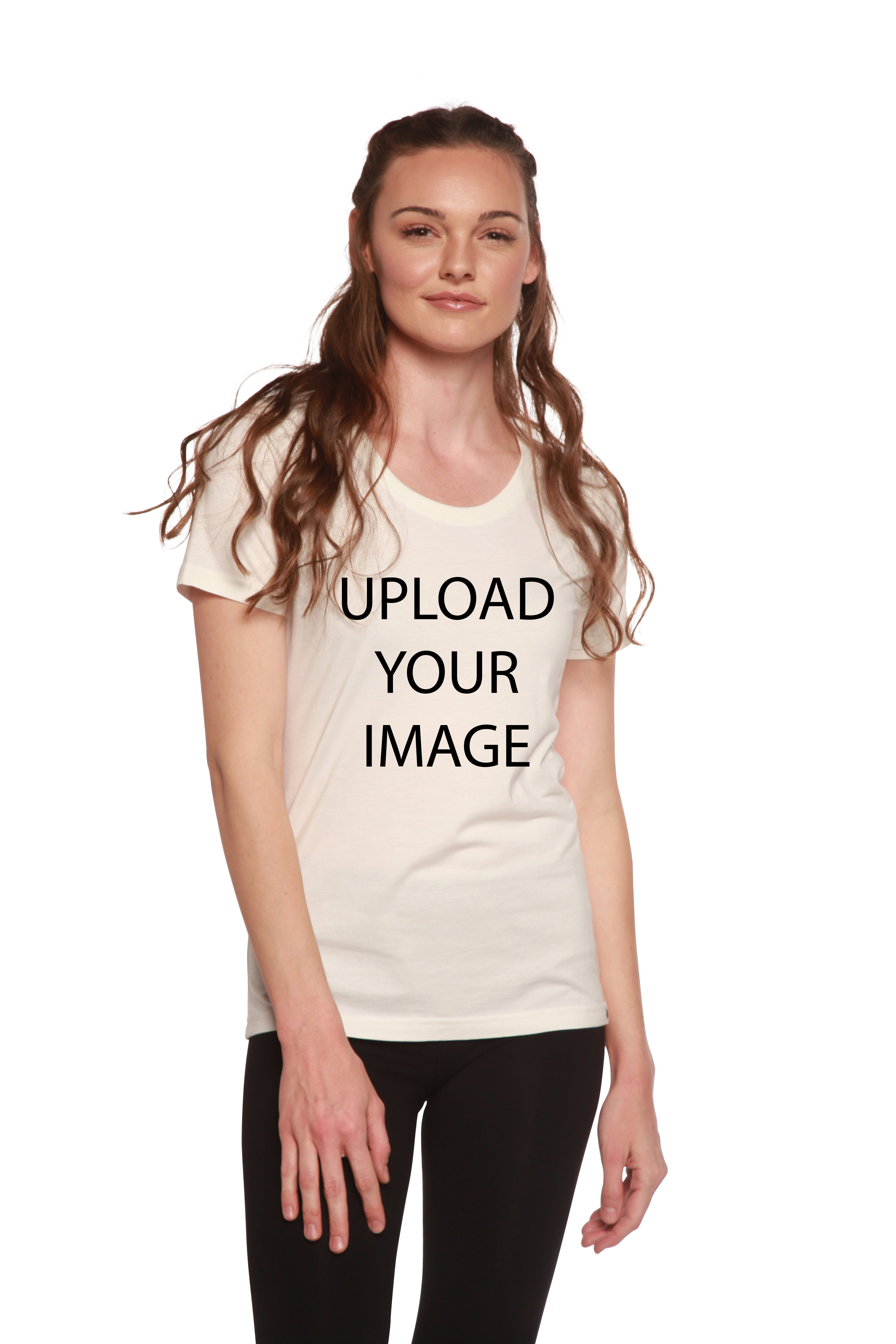 Spun Bamboo Custom Printed Women's Bamboo/Cotton Short Sleeve Scoop Neck Graphic T-Shirt — in-use photo