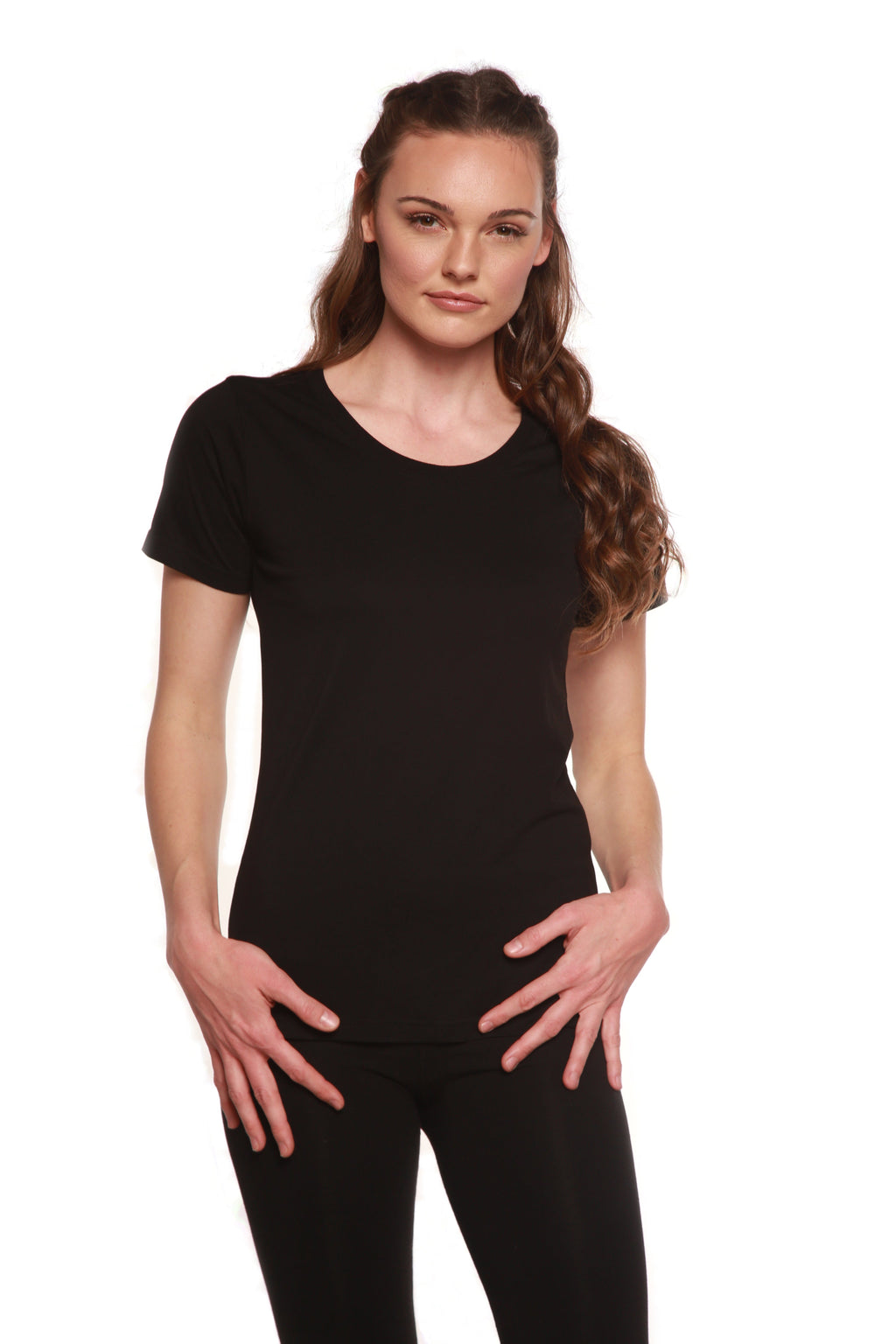 Spun Bamboo Custom Printed Women's Bamboo/Cotton Short Sleeve Scoop Neck Graphic T-Shirt — lifestyle context
