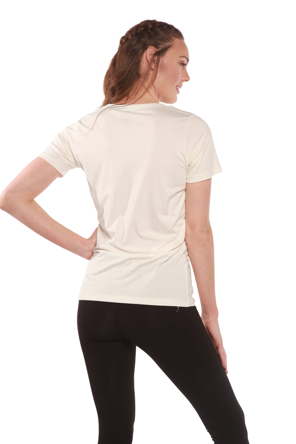 Spun Bamboo Custom Printed Women's Bamboo/Cotton Short Sleeve Scoop Neck Graphic T-Shirt — fabric or material detail