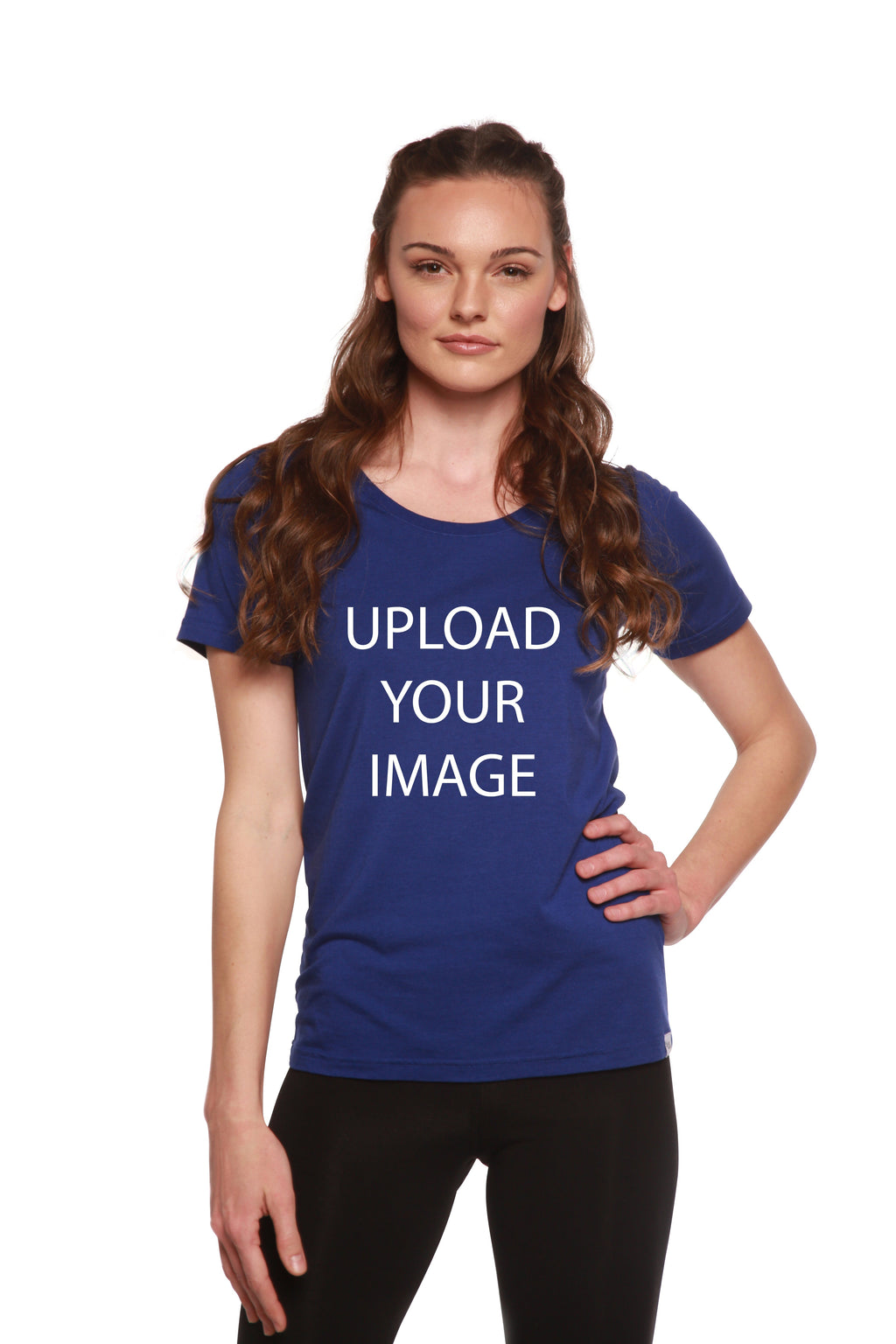 Spun Bamboo Custom Printed Women's Bamboo/Cotton Short Sleeve Scoop Neck Graphic T-Shirt — alternative angle