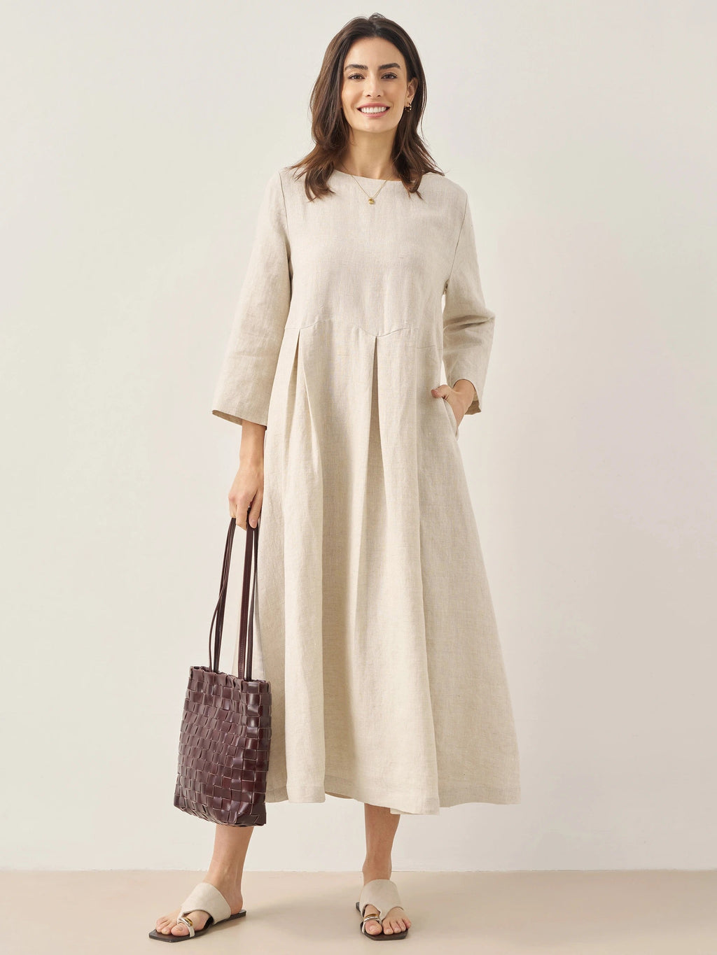 LINTICO 100% Linen Bateau Neck Pleated Maxi Dress ABIGAIL — comparison shot