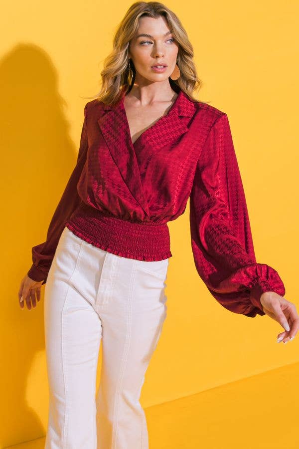 KADOU BOUTIQUE Jacquard Satin Top — detail close-up