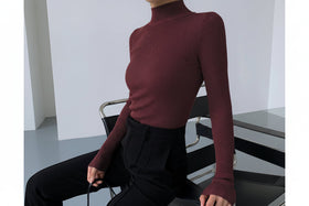 Women’s Tight Fit Crew Neck Knitted Top – Slim Sweater