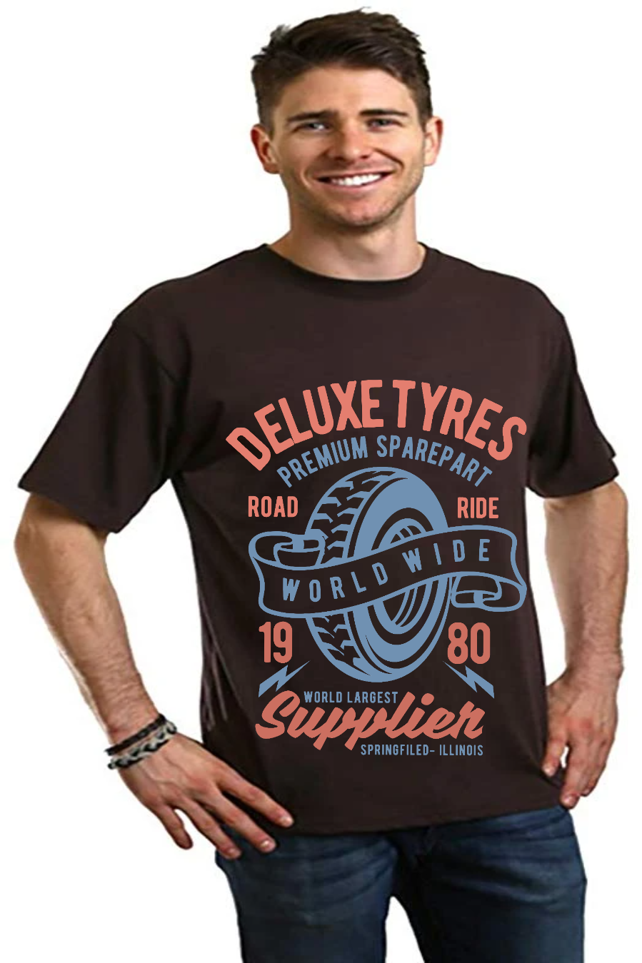 Spun Bamboo Deluxe Tyres Men's Bamboo Viscose/Organic Cotton Short Sleeve Graphic T-Shirt — back view