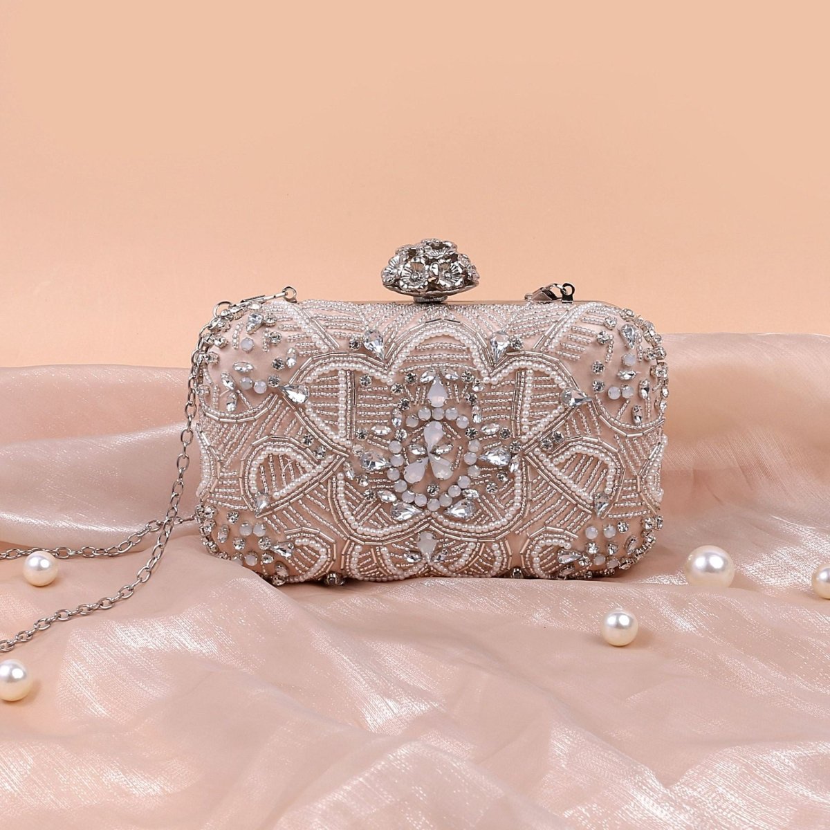 Mariam's Collection Diamond Embellished Beaded Evening Clutch Bag (MAC302) — main product shot
