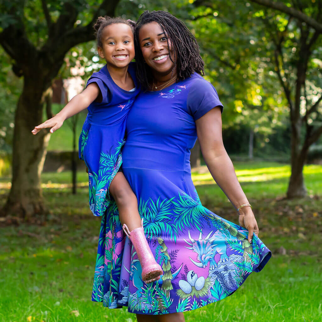 Princess Awesome & Boy Wonder Adult Dinosaurs Super Twirler Dress with Pockets — main product shot