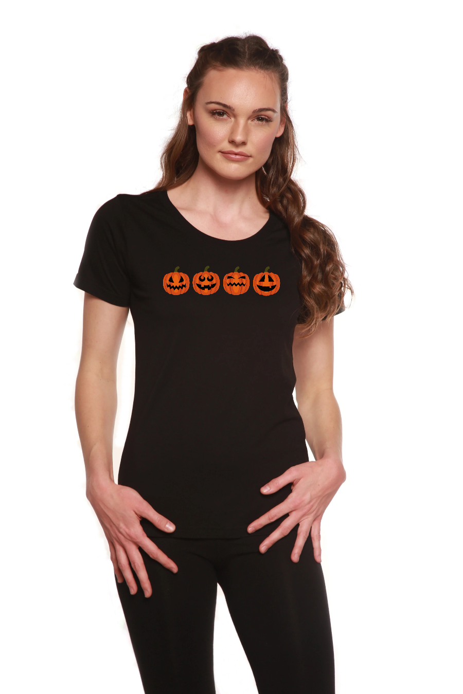 Spun Bamboo Halloween Pumpkins Women's Bamboo/Cotton Short Sleeve Scoop Neck Printed T-Shirt — main product shot