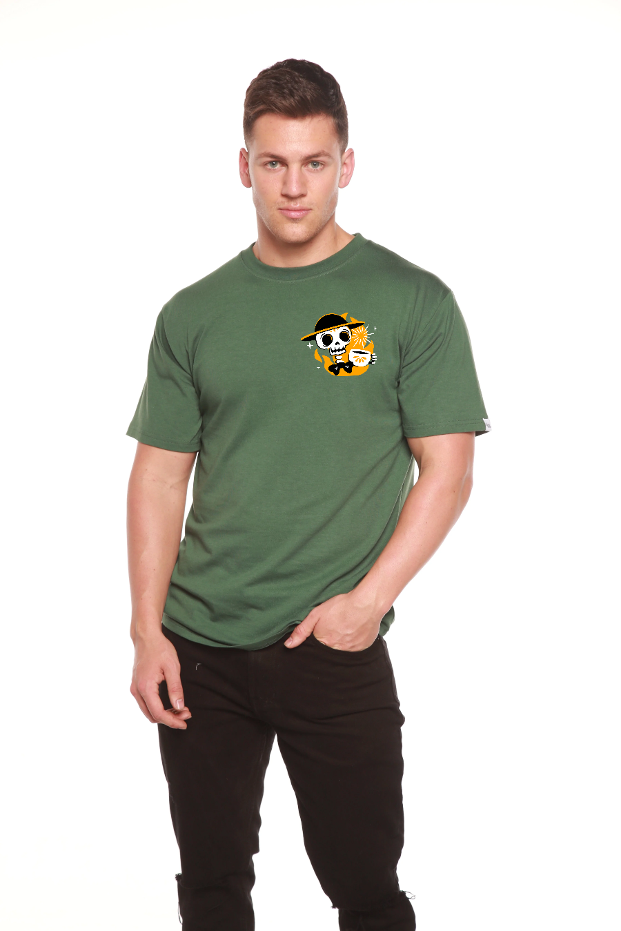 Spun Bamboo Skull with Coffee Bamboo Viscose/Organic Cotton Short Sleeve Printed T-Shirt — back view