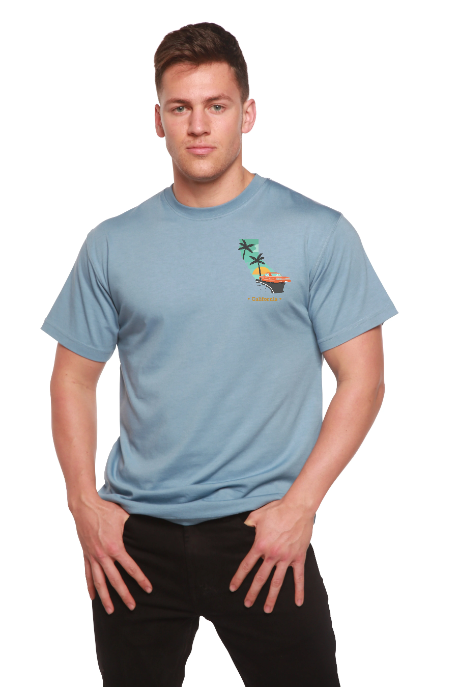Spun Bamboo California Men's Bamboo Short Sleeve Graphic T-Shirt — in-use photo