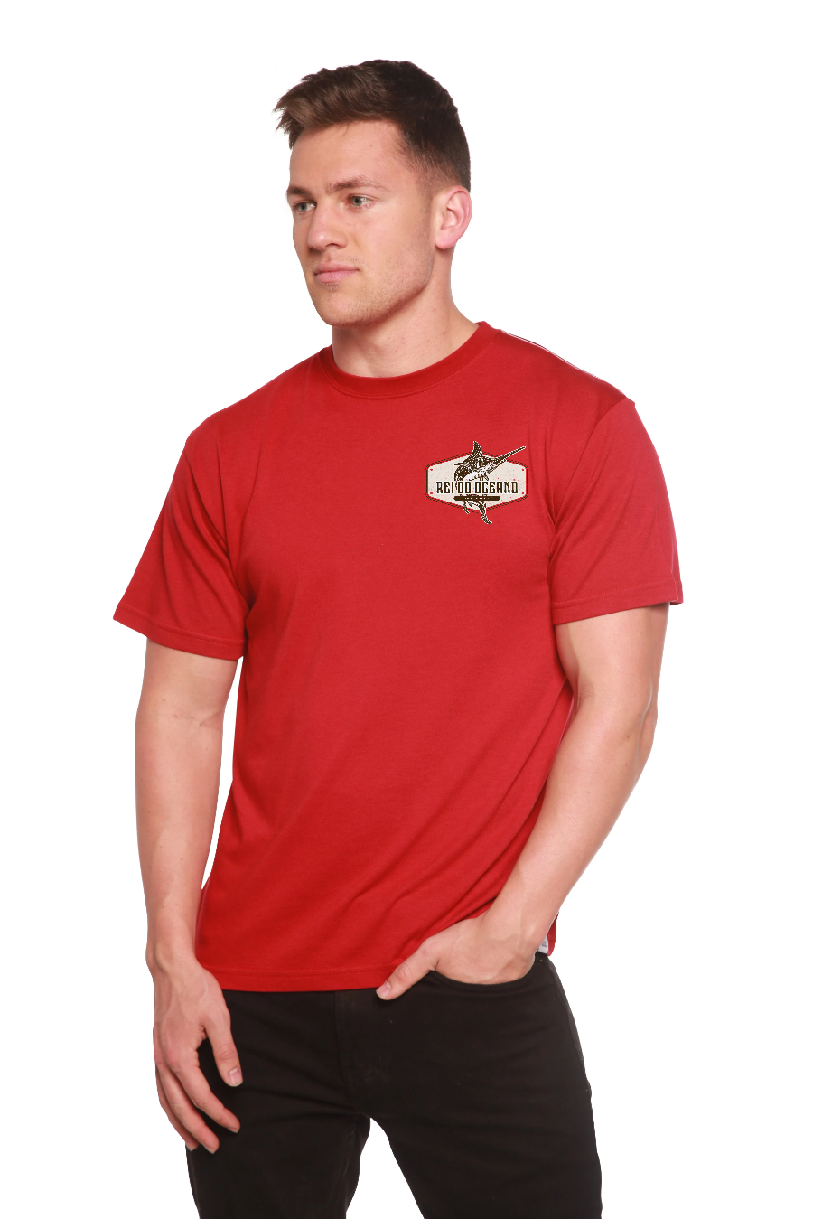 Spun Bamboo Rei do Oceano Men's Bamboo Short Sleeve Graphic T-Shirt — color detail