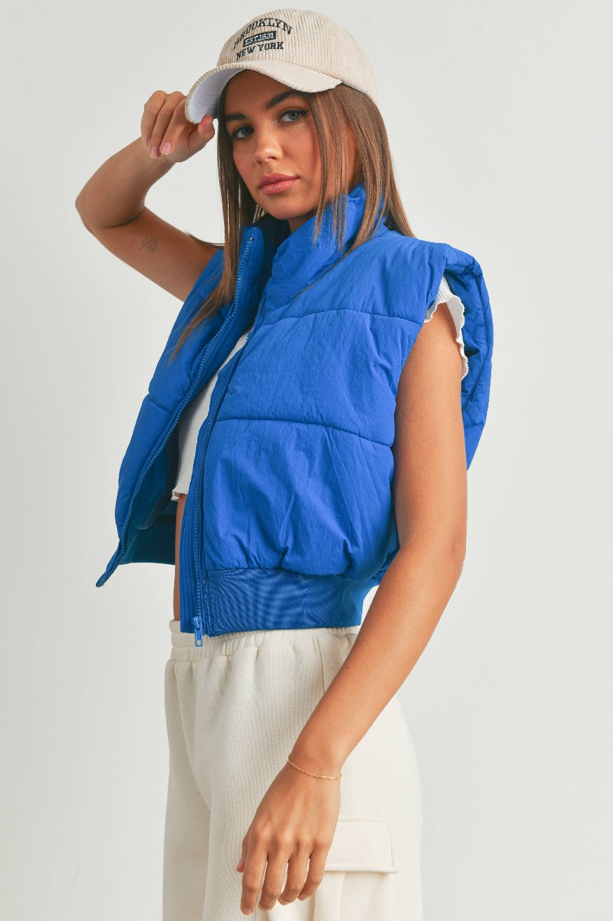Pretty Little Patriot Pretty Little Patriot Royal Blue Crop Puffer Vest — main product shot
