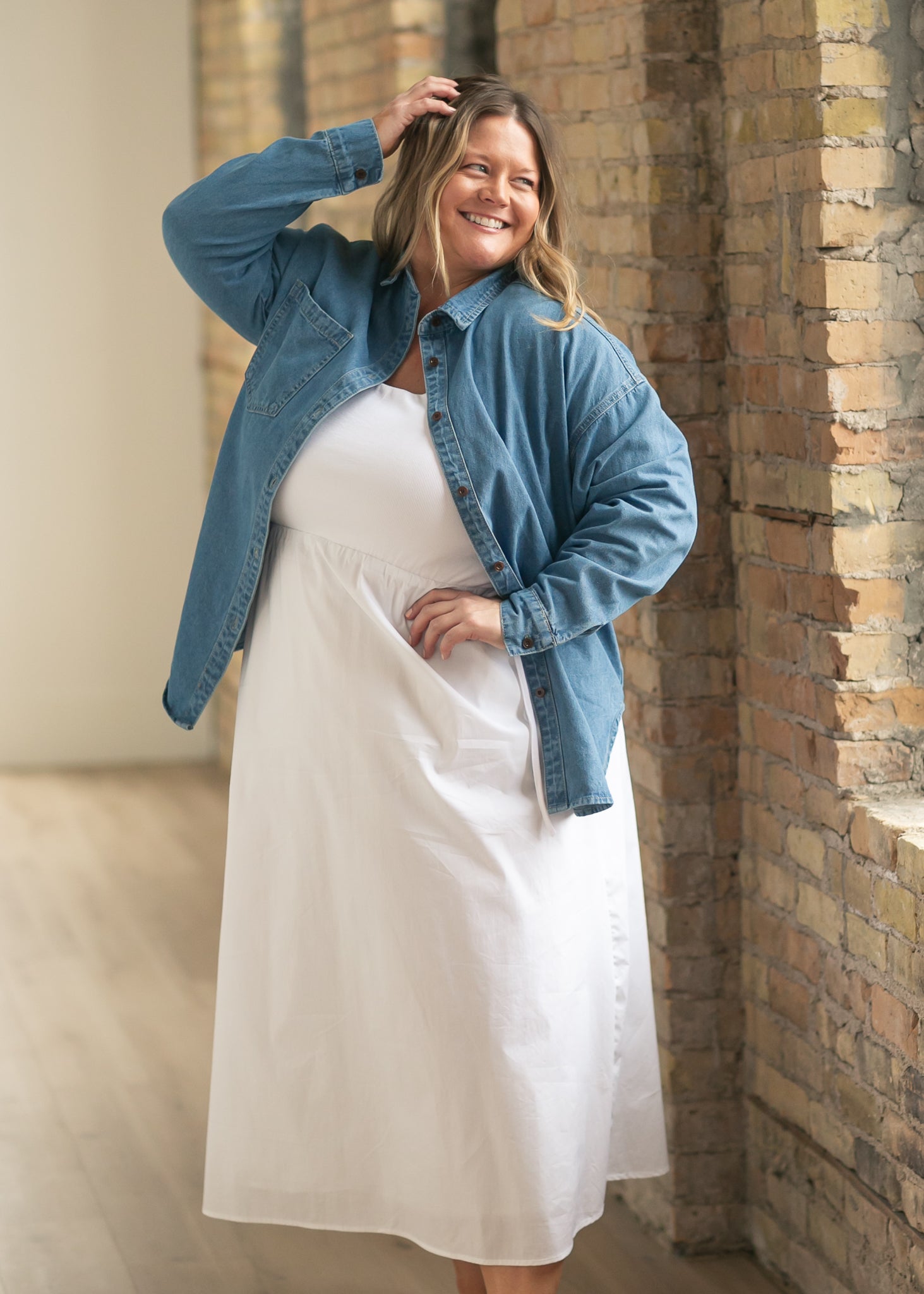 Inherit Co. Eleanor White A-line Maxi Dress — detail close-up