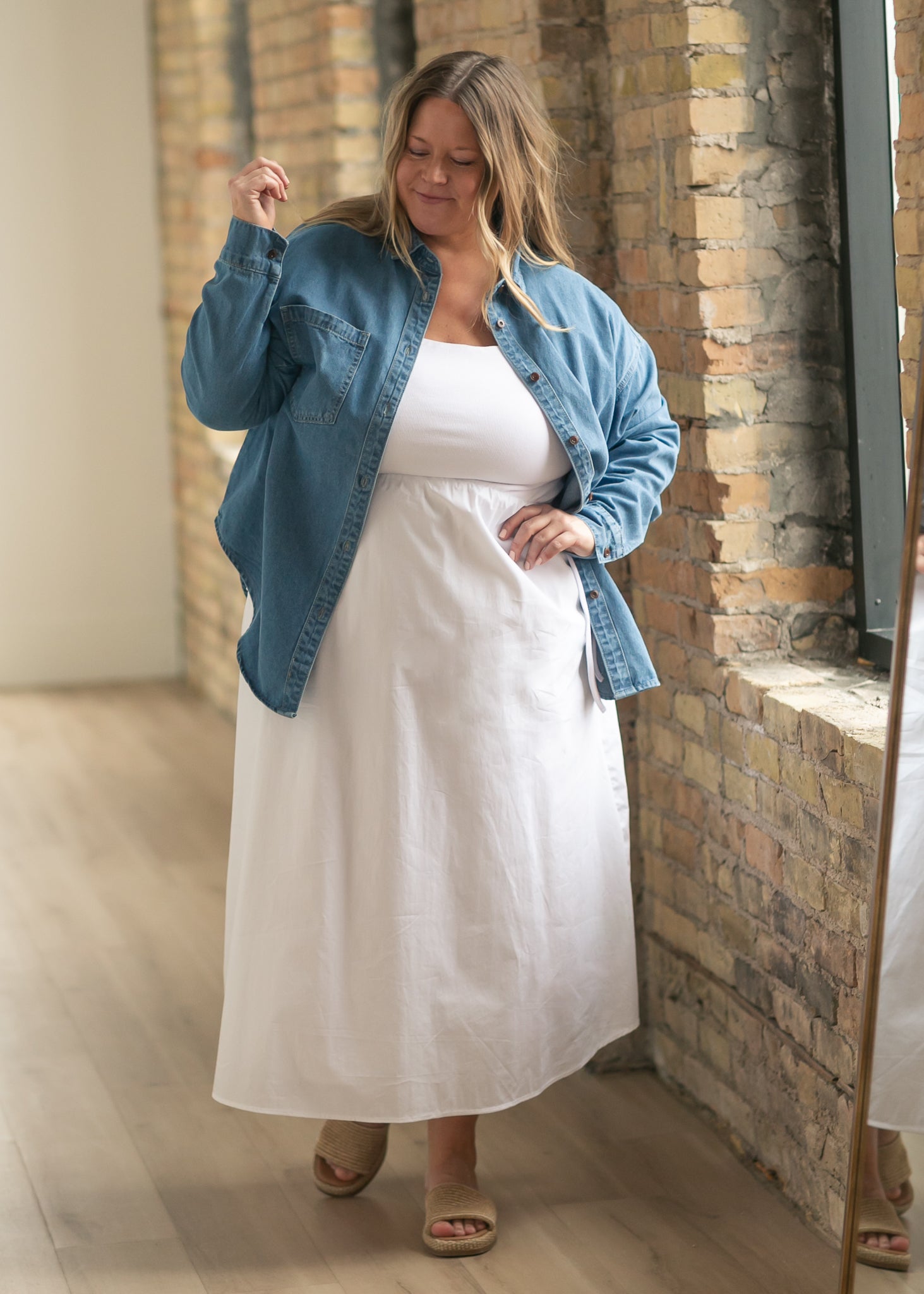Inherit Co. Eleanor White A-line Maxi Dress — fabric or material detail