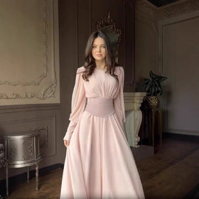 Elegant Pearl-Accented Bubble Sleeve Dress with Spliced Waist(MA297)