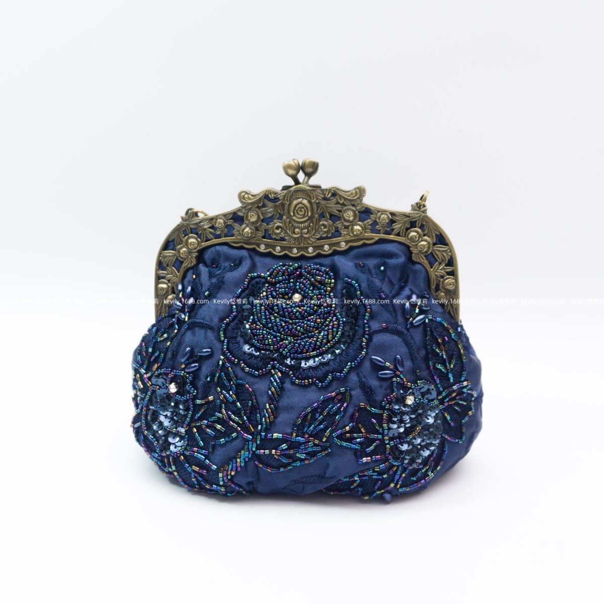 Mariam's Collection Embroidered Rose with Sequins Beads Evening Clutch Bag (MAC291) — alternative angle