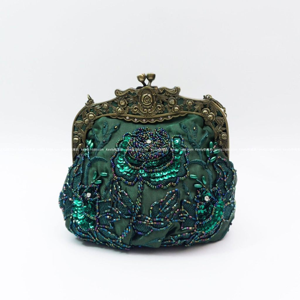 Mariam's Collection Embroidered Rose with Sequins Beads Evening Clutch Bag (MAC291) — back view
