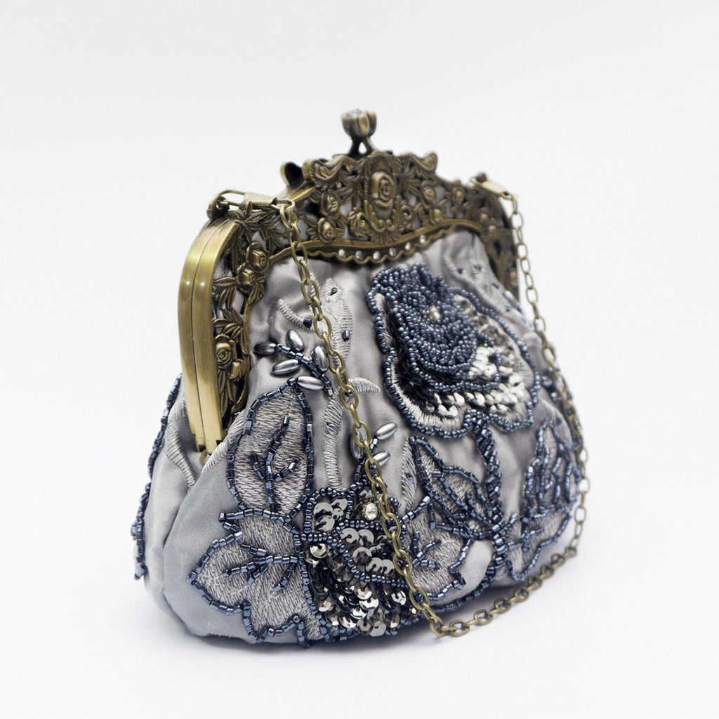 Mariam's Collection Embroidered Rose with Sequins Beads Evening Clutch Bag (MAC291) — main product shot