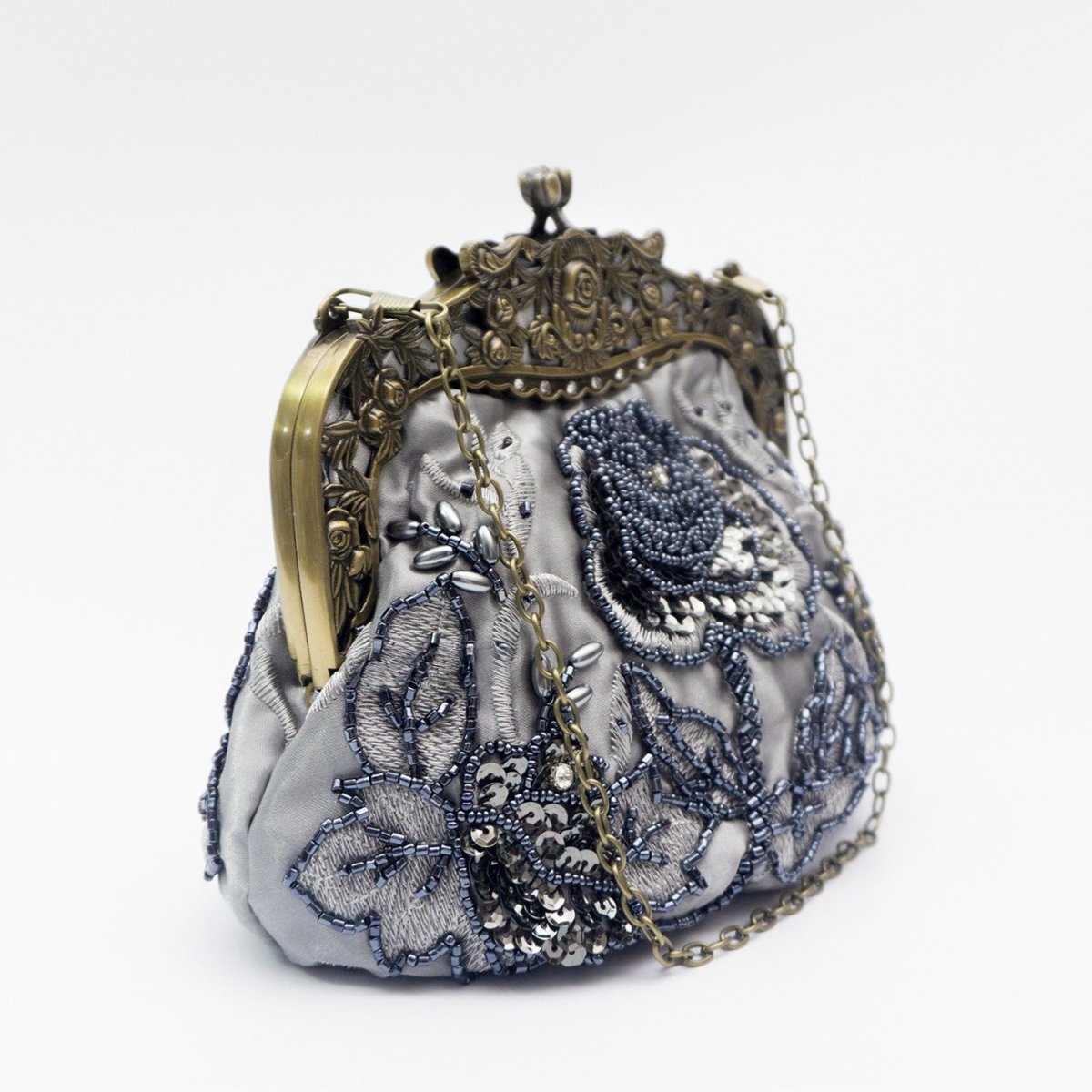 Mariam's Collection Embroidered Rose with Sequins Beads Evening Clutch Bag (MAC291) — main product shot