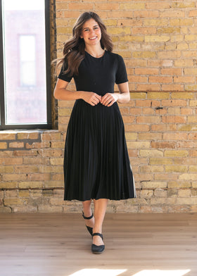 Emersyn Black Pleated Midi Dress - FINAL SALE