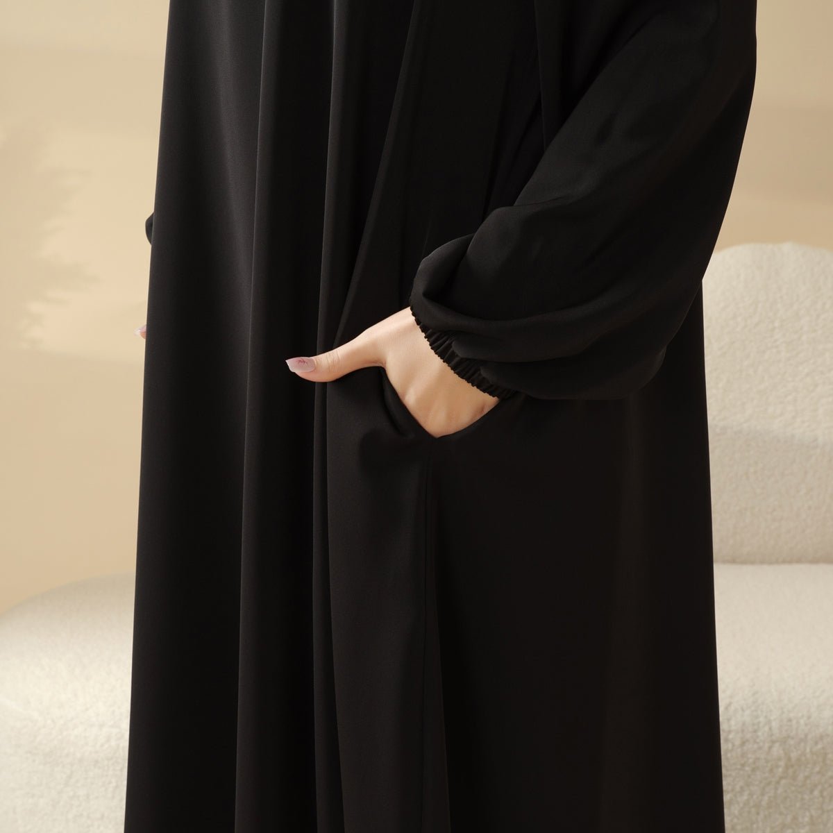 Mariam's Collection Essential Premium Versatile Pockets Umbrella Cut Abaya (MA113) — construction detail