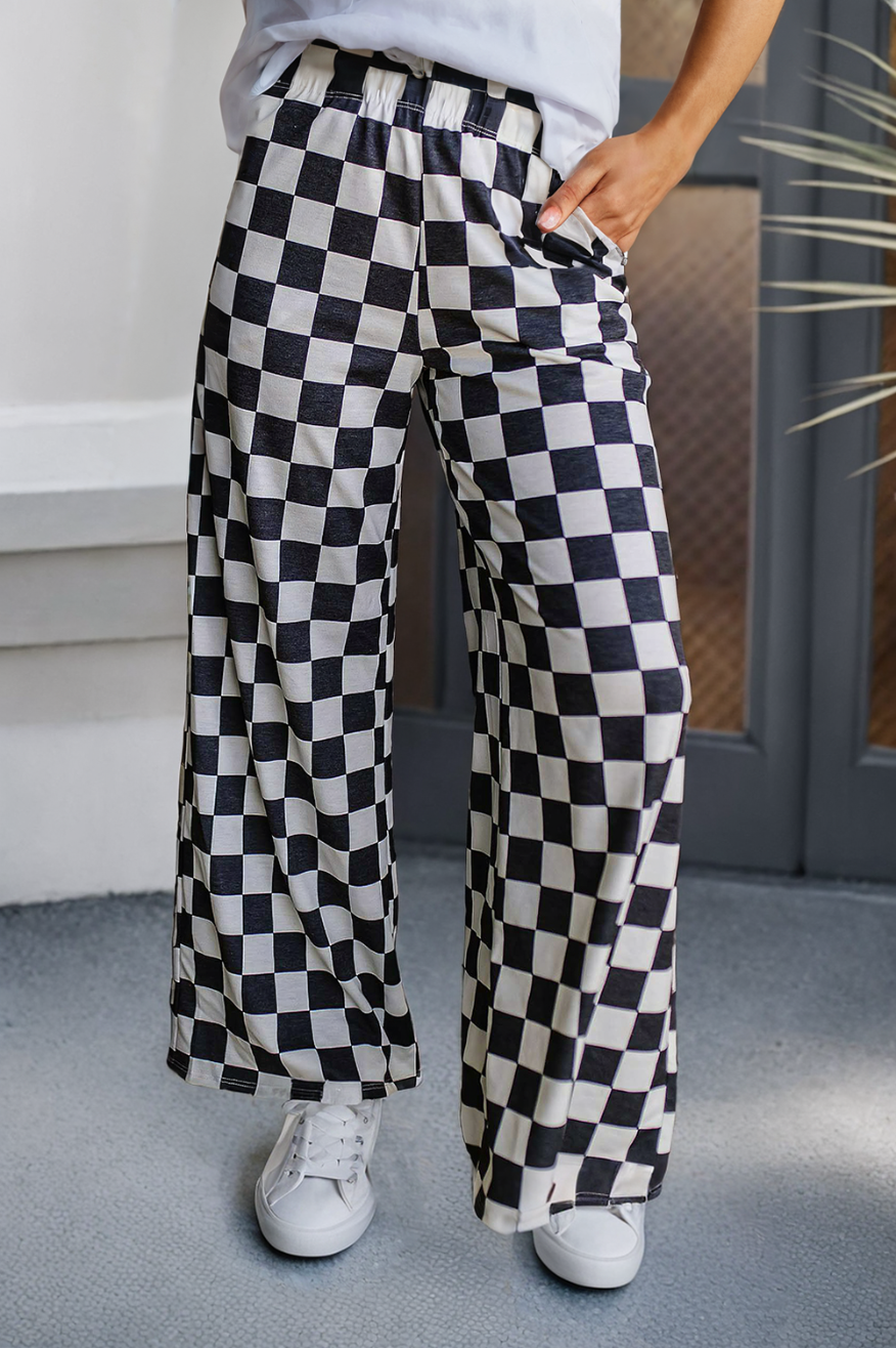 Pretty Little Patriot Pretty Little Patriot Black Checker Print Wide Leg Pants — main product shot