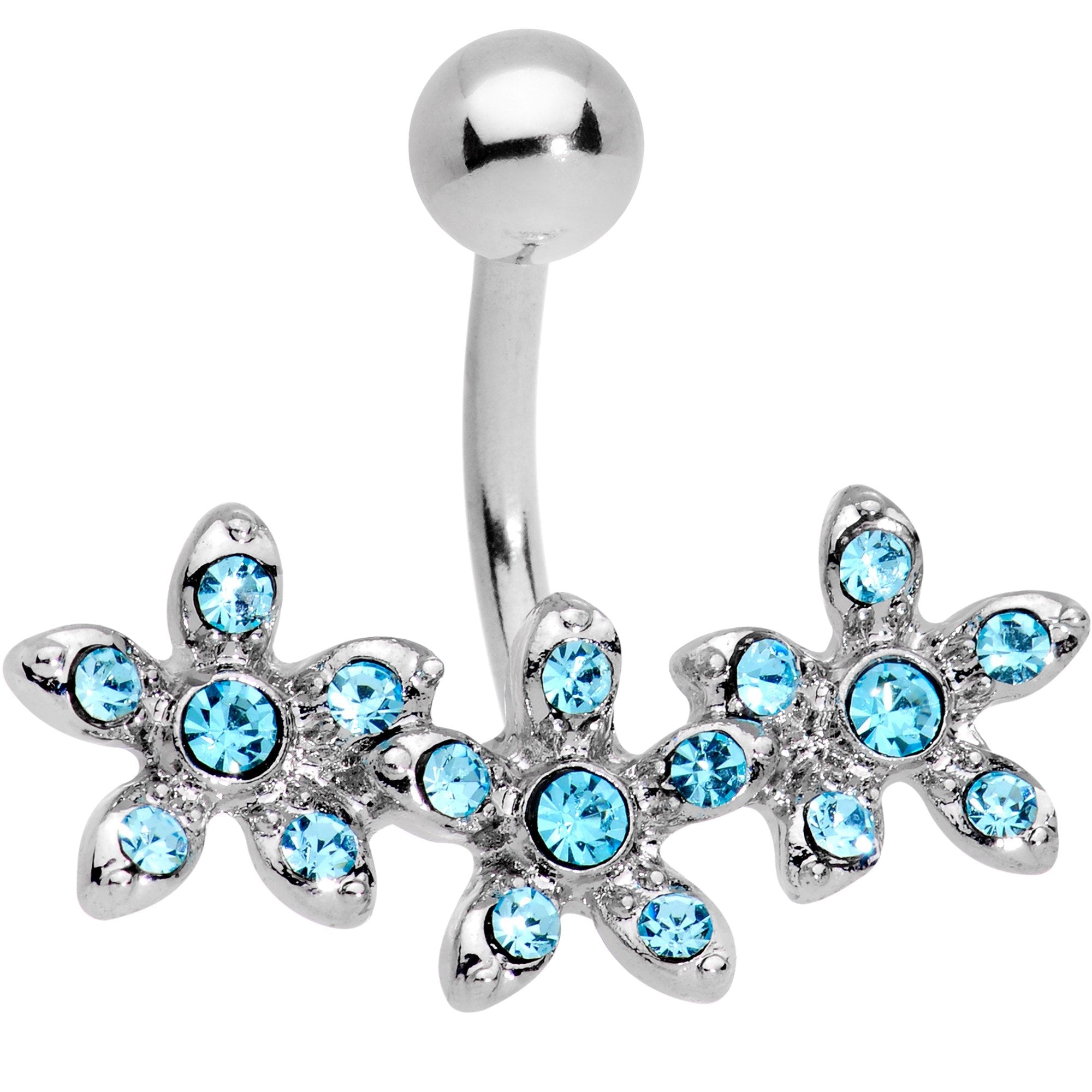BodyCandy Aqua Gem Triple Flower Belly Ring — main product shot